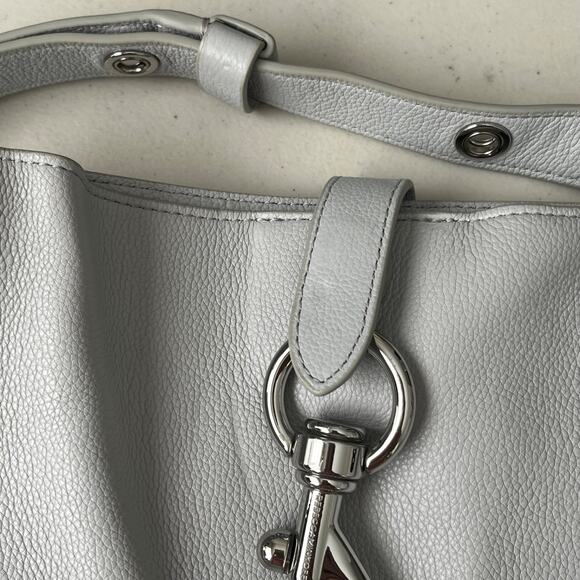 Rebecca Minkoff Megan Feed Bag Genuine Leather Shoulder Crossbody Gray - Picture 15 of 16